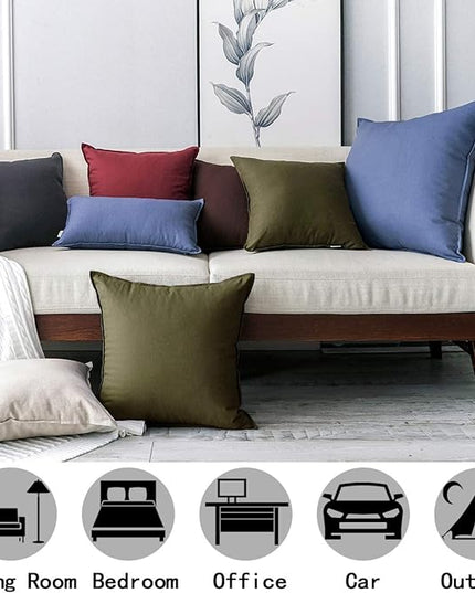 Jeanerlor 18"x18" Solid Cotton Linen Decoration Green Throw Pillow Case with Zipper Cushion Case Pillow Cover Decorative Pillowcase for Chair/Bed/Couch, (45 x 45cm),2 Packs, Olive Green - LeafyLoom