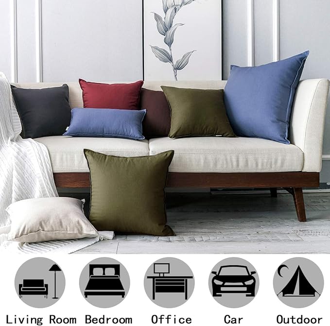 Jeanerlor 18"x18" Solid Cotton Linen Decoration Green Throw Pillow Case with Zipper Cushion Case Pillow Cover Decorative Pillowcase for Chair/Bed/Couch, (45 x 45cm),2 Packs, Olive Green - LeafyLoom
