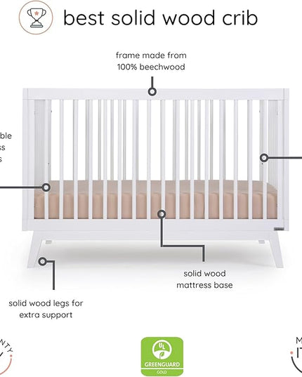dadada Baby Soho 3-in-1 Convertible Crib to Toddler Bed – Wooden Crib Made in Italy, GREENGUARD Gold Certified Small Baby Crib – Baby-Safe Finish, Modern Design (White) - LeafyLoom