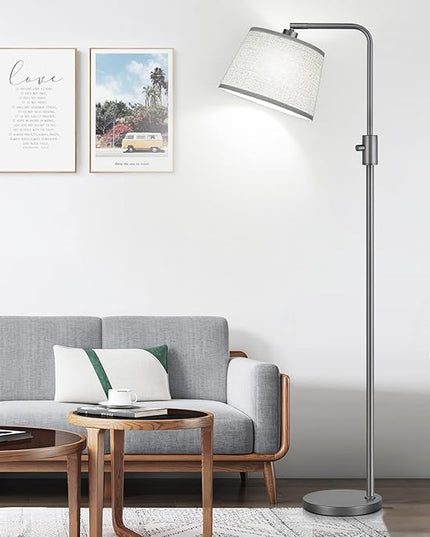 【Upgraded】 Dimmable Floor Lamp, 1000 Lumens LED Edison Bulb Included, Arc Floor Lamps for Living Room Modern Standing Lamp with Linen Shade, Tall Lamps for Living Room Bedroom Office Dining Room-Grey - LeafyLoom