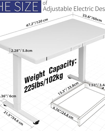 TOPSKY Electric Adjustable Standing Desk with Drawers and Charging USB Port, 47.2"x23.6" Whole-Piece Quick Install Computer Laptop Table for Home and Office (Rustic Brown, 47.2") - LeafyLoom