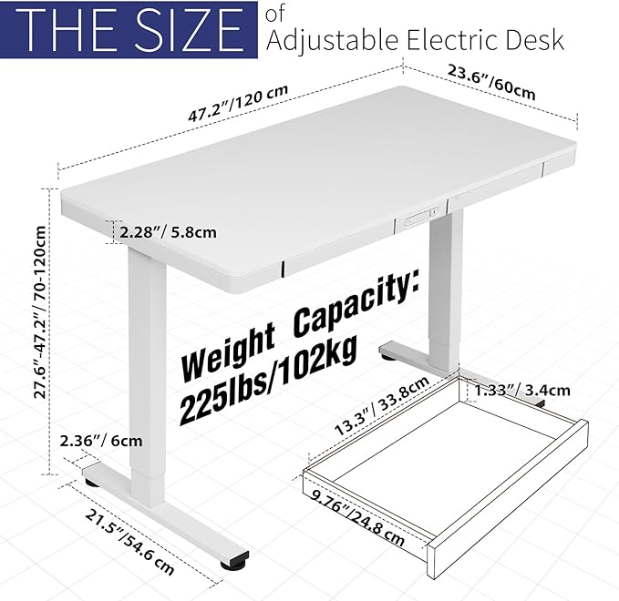 TOPSKY Electric Adjustable Standing Desk with Drawers and Charging USB Port, 47.2"x23.6" Whole-Piece Quick Install Computer Laptop Table for Home and Office (Rustic Brown, 47.2") - LeafyLoom
