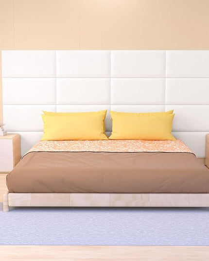 Peel and Stick Headboard for Twin and king in White Headboard panels for wall, 3D Anti-Collision Wall Panel, Self-Adhesive Bedroom/Living Room Upholstered Wall Panel (4 Panels/11.8" x 23.6") - LeafyLoom