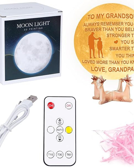 Personalized 3D Moon Lamp for Grandson,Personalized 5.9 Inch 3D Printing Moon Light Gift for Grandson Valentine's Christmas Gift (for Grandson from Grandpa) - LeafyLoom