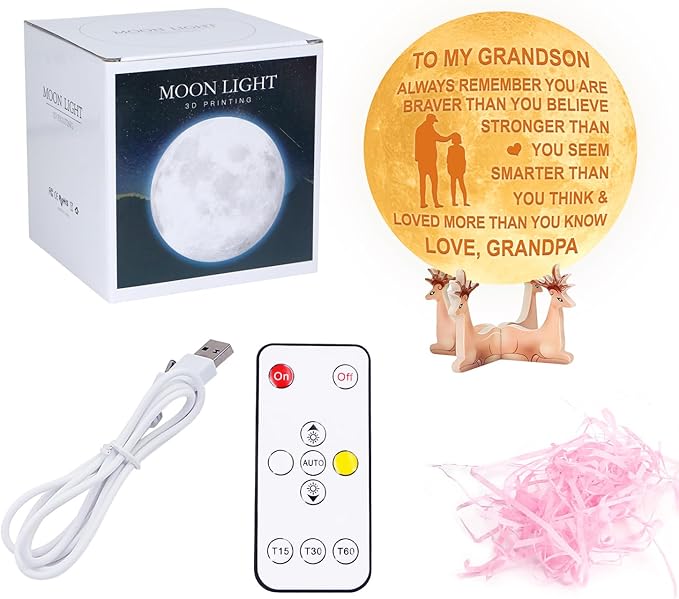 Personalized 3D Moon Lamp for Grandson,Personalized 5.9 Inch 3D Printing Moon Light Gift for Grandson Valentine's Christmas Gift (for Grandson from Grandpa) - LeafyLoom