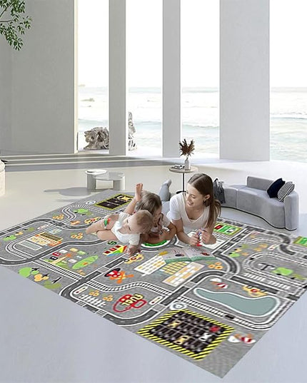 Kids Rug Play Mat for Toy Cars,City Life Road Traffic Educational Carpet,Have Fun Throw Rug,Non-Slip Nursery Rug for Boy and Girl Bedroom 180×270cm/71×106in - LeafyLoom
