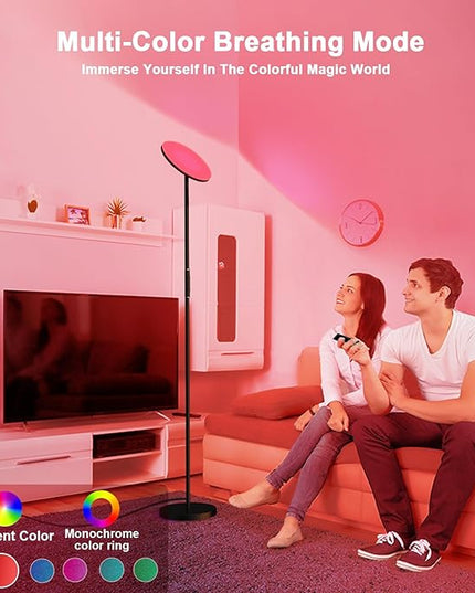 LED Floor Lamp, 3600LM 36W RGB Standing Lamp with Multi-Color Light Scenes, Modern Torchiere Sky Lamp with Remote & Touch Control, 2700K-6500K Stepless Dimming Room Lamp for Living Room Bedroom Office - LeafyLoom