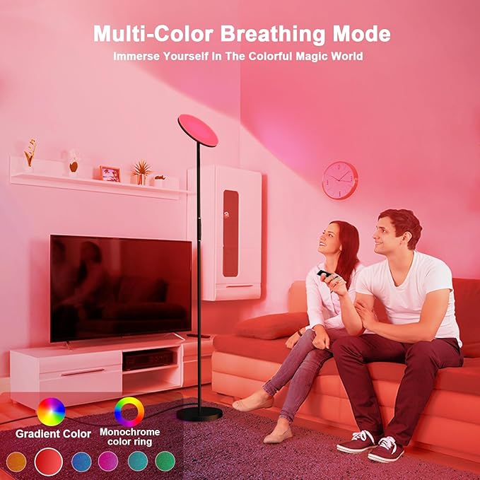 LED Floor Lamp, 3600LM 36W RGB Standing Lamp with Multi-Color Light Scenes, Modern Torchiere Sky Lamp with Remote & Touch Control, 2700K-6500K Stepless Dimming Room Lamp for Living Room Bedroom Office - LeafyLoom