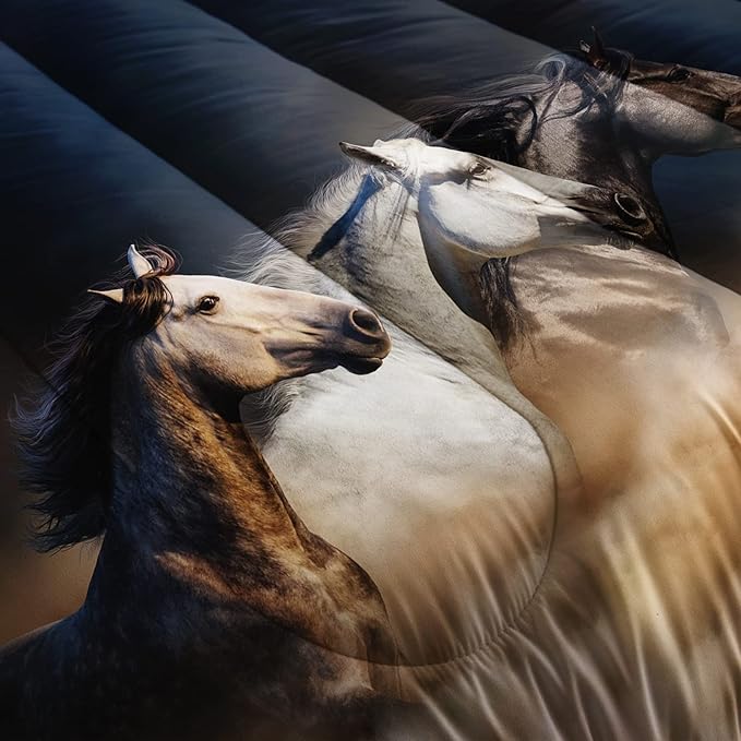 Horse Comforter King Size,Galloping Horse Comforter Set for Kids Teens Girls Boys,3Pcs Bedding Set Printed Comforter with 2 Pillowcases,Soft and Lightweight，King Size - LeafyLoom