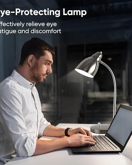 Desk Lamp for Home Office, 40W (Max) E26 LED Vintage Table Lamp with 12W Color Changing Bulb Flexible Desk Light with Rotary Switch for Study Room Bedroom Bedside Reading Working, Black Chrome - LeafyLoom