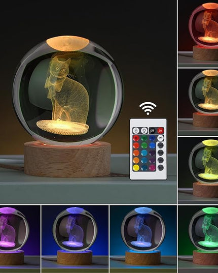 Cat Gifts for Cat Lovers for Women, Large 3D Cat Night Light, Crystal Cat Figurines Lamp 16 Color Changing with Remote Control for Bedroom Decor, Cat Gifts for Cat Lovers - LeafyLoom