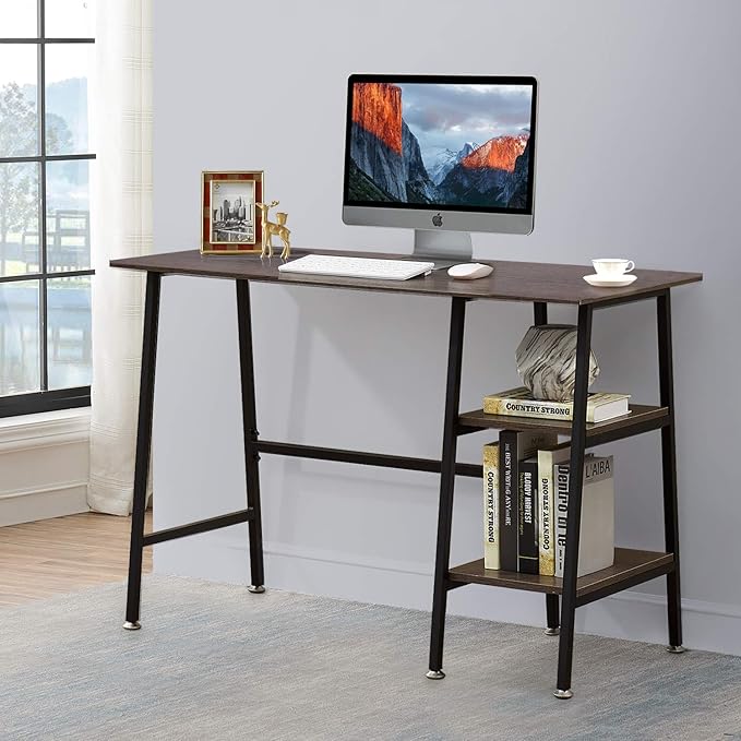 VECELO 43 Inch Computer Modern Student Writing Home-Office, Ladder Desk, Coffee+black Leg - LeafyLoom