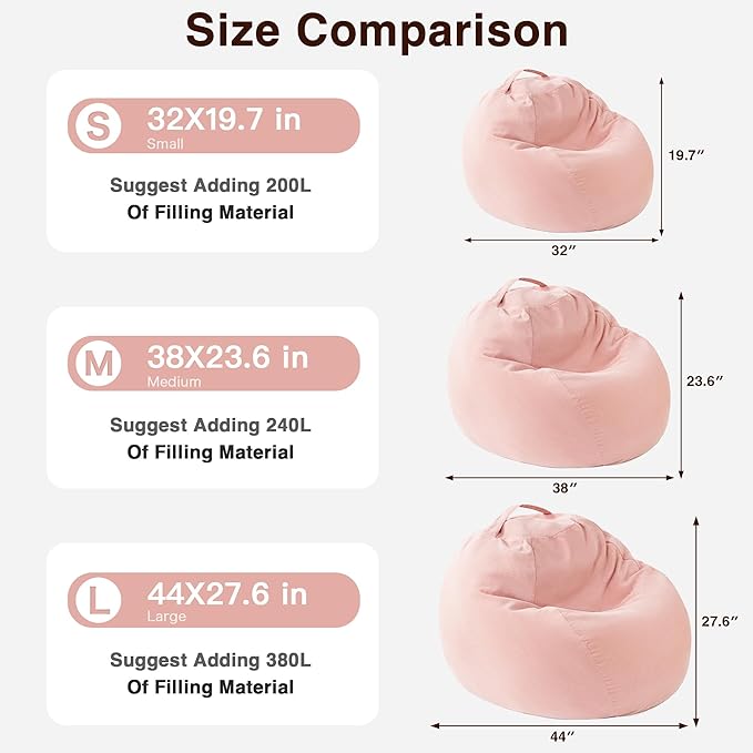 Stuffed Animal Storage Kids Bean Bag Chair Cover (No Filler) Washable Ultra Soft Corduroy Pink Bean Bag Cover for Organizing Plush Toys or Textile, Sack Bean Bag for Adults, Teens (2XL) - LeafyLoom