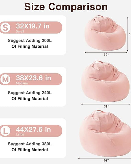 Stuffed Animal Storage Kids Bean Bag Chair Cover (No Filler) Washable Ultra Soft Corduroy Pink Bean Bag Cover for Organizing Plush Toys or Textile, Sack Bean Bag for Adults, Teens (XL) - LeafyLoom