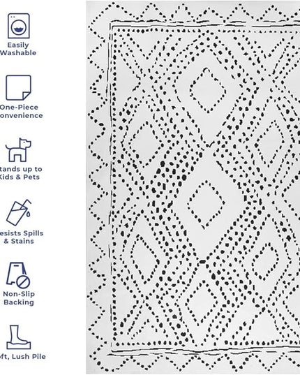 nuLOOM Mila Machine Washable Diamond Trellis Ultra Thin Accent Rug, 2' x 3', White - LeafyLoom