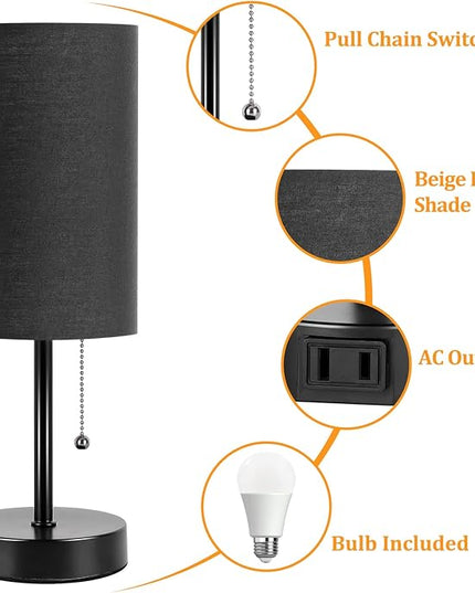 Dott Arts Table Lamp for Bedroom, 3-Color Bedside Lamps with Pull Chain, Bedroom Table Lamps for Nightstand,Small Lamp for Living Room, Bulb Included Black - LeafyLoom