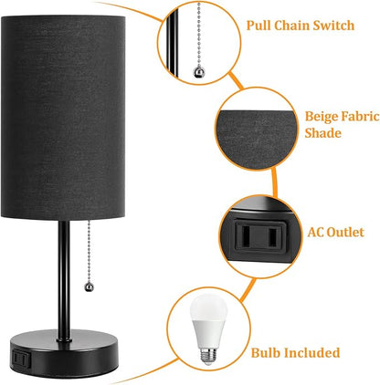 Dott Arts Table Lamp for Bedroom, 3-Color Bedside Lamps with Pull Chain, Bedroom Table Lamps for Nightstand,Small Lamp for Living Room, Bulb Included Black - LeafyLoom