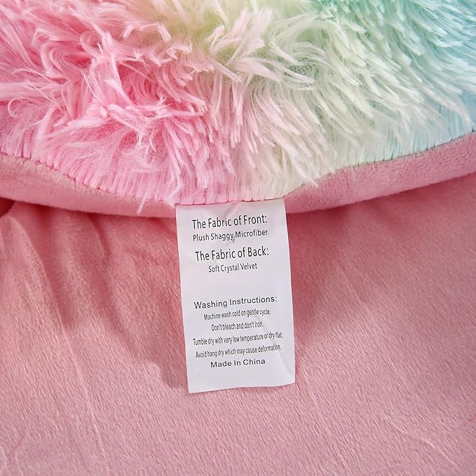 WINLIFE Faux Fur Comforter Set Twin Size for Girls Bedding Plush Shaggy Comforter Sets Gradient Ombre Tie Dye Bed Set Fuzzy Furry Long Hair Fluffy Comforter (3Pcs, Twin, Rainbow) - LeafyLoom