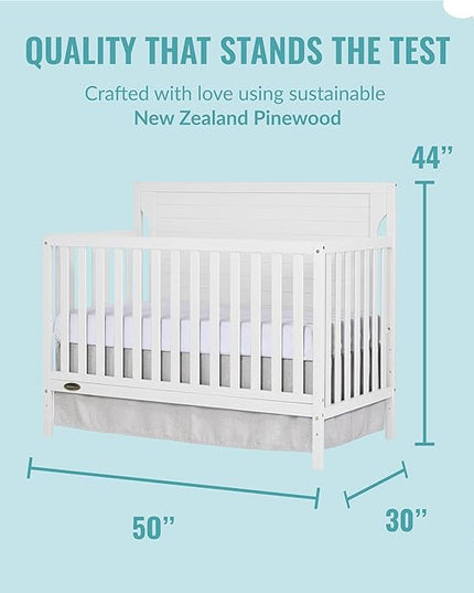 Cape Cod 5-in-1 Convertible Crib in White, Greenguard Gold Certified, 55x30x44.5 Inch (Pack of 1) - LeafyLoom