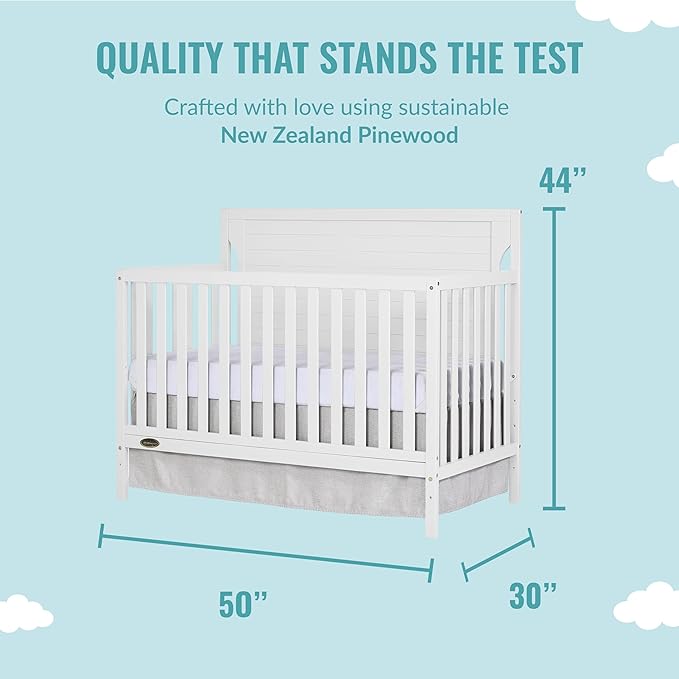 Cape Cod 5-in-1 Convertible Crib in White, Greenguard Gold Certified, 55x30x44.5 Inch (Pack of 1) - LeafyLoom