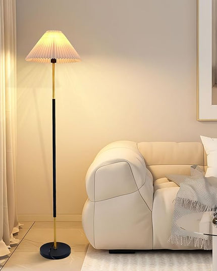 Floor Lamp,9W LED Edison Bulbs Included Nordic Design Standing Lamp with Foot Switch with Pleated Shade, 66‘‘Tall Floor Lamp Reading for Living Room Bedroom Office Classroom Dorm Room - LeafyLoom