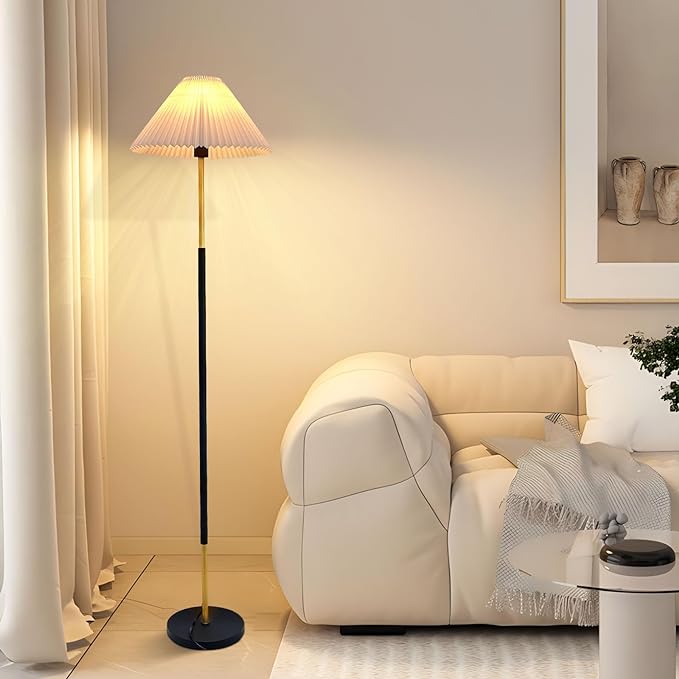 Floor Lamp,9W LED Edison Bulbs Included Nordic Design Standing Lamp with Foot Switch with Pleated Shade, 66‘‘Tall Floor Lamp Reading for Living Room Bedroom Office Classroom Dorm Room - LeafyLoom