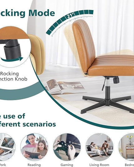 OLIXIS Cross Legged Armless Wide Adjustable Swivel Padded Home Office Desk Chair, Brown - LeafyLoom