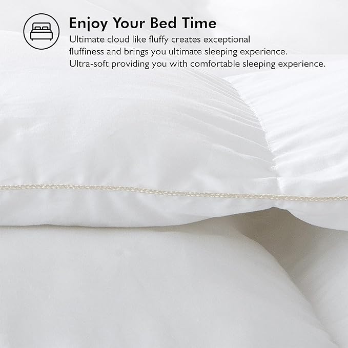 Luxurious Oversized King 108" x 98" Size Goose Down Fiber Waterfowl Feather Fiber Comforter Duvet, 100% Egyptian Cotton Cover, 65 oz. Fill Weight, Baffle Box Design, White Solid - LeafyLoom