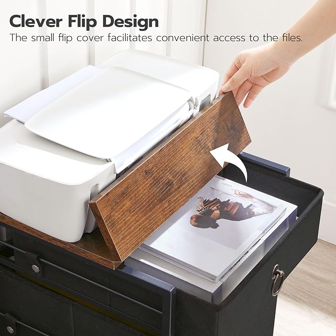 HOOBRO File Cabinet, 2-Drawer Filing Cabinet, Vertical Mobile Office Cabinet, Rolling Printer Stand, for A4/Letter Size Files, Nonwovens Drawer, for Home Office, Rustic Brown and Black BFK21WJ01 - LeafyLoom