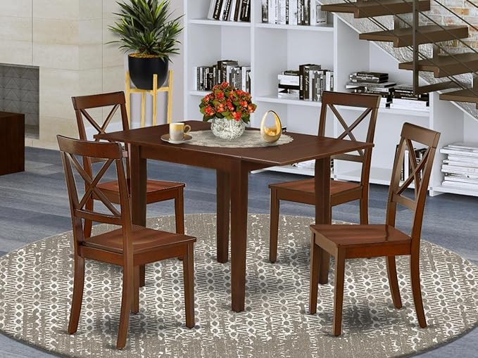 East West Furniture NDBO5-MAH-W Norden 5 Piece Room Furniture Set Includes a Rectangle Dining Table with Dropleaf and 4 Wood Seat Chairs, 30x48 Inch, Mahogany - LeafyLoom