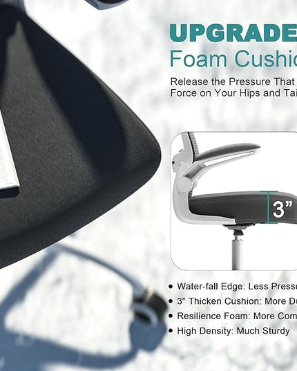 Mimoglad Office Chair, High Back Ergonomic Desk Chair with Adjustable Lumbar Support and Headrest, Swivel Task Chair with flip-up Armrests for Guitar Playing, 5 Years Warranty (Modern, Black) - LeafyLoom
