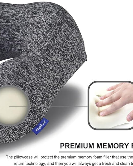 napfun Travel Pillow for Airplane, Premium Memory Foam Neck Pillow for Flight Headrest Sleep, Portable Plane Accessories, Deep Gray - LeafyLoom
