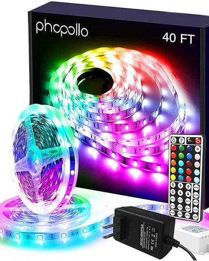 phopollo Led Lights 40ft for Bedroom RGB Color Changing Led Lights Kit with Power Supply and Remote Phopollo