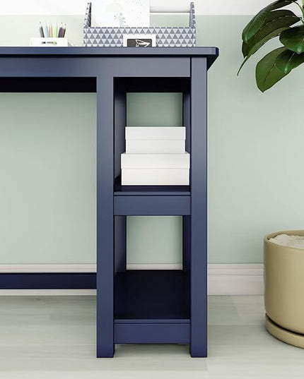 Max & Lily Solid Wood Desk With Shelves, 55 Inches, Blue - LeafyLoom