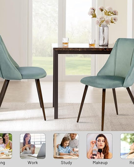 FurnitureR Dining Chairs Set of 2, Velvet Upholstered Accent Chair Living Room Chair with Soft Seat/Metal Legs Mid-Back Side Chairs for Home Kitchen Restaurant, Cactus - LeafyLoom