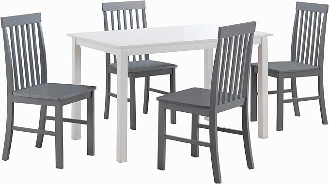Walker Edison 4 Person Modern Farmhouse Wood Small Dining Table Dining Room Kitchen Table Set 4 Chairs Set, 48 Inch, White and Grey - LeafyLoom