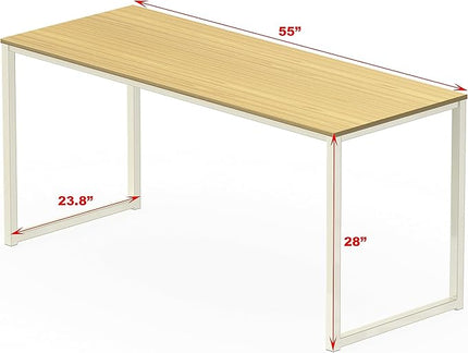 SHW Home Office 55 Inch Computer Desk, 24" Deep, Oak - LeafyLoom