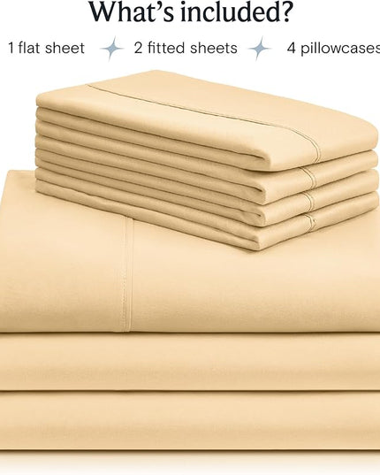 LuxClub 7 PC Split King Sheet Set, Breathable Luxury Bed Sheets, Deep Pockets 18" Eco Friendly Wrinkle Free Cooling Sheets Machine Washable Hotel Bedding Silky Soft - Yellow Split King - LeafyLoom