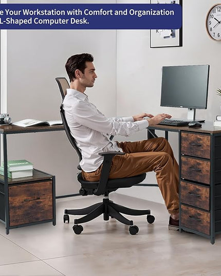 TOPSKY L-Shaped Desk Corner Computer Desk with 18.9" Depth Workstation, Cloth File Cabinet for Letter Size File Folder and 4 Cloth Storage Cabinets (Bamboo, 59 * 59 inch) - LeafyLoom