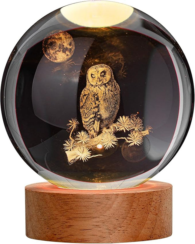 Large 3D Owl Crystal Ball Night Light, Owl Figurines in Crystal Lamp 16 Color Changing with Remote Control for Bedroom Decor, for Teens Boys and Girls, Owl - LeafyLoom