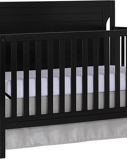 Cape Cod 5-In-1 Convertible Crib In Black, Greenguard Gold And JPMA Certified, Built Of Sustainable New Zealand Pinewood, 3 Mattress Height Positions - LeafyLoom