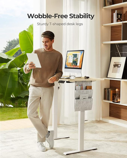 Standing Desk Adjustable Height, Electric Standing Desk with Starage Bag, Stand up Desk for Home Office Computer Desk Memory Preset with Headphone Hook, 55x24 Inch, Maple - LeafyLoom