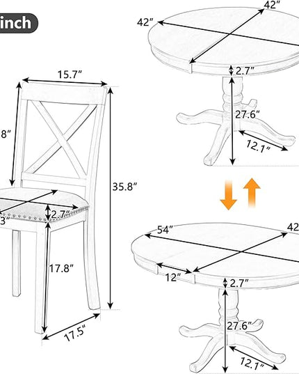 Merax Dining Table Set for 4,Retro Style Chairs with Solid Wood Legs for Kitchen Diningroom, Antique White - LeafyLoom