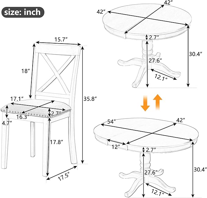 Merax Dining Table Set for 4,Retro Style Chairs with Solid Wood Legs for Kitchen Diningroom, Antique White - LeafyLoom