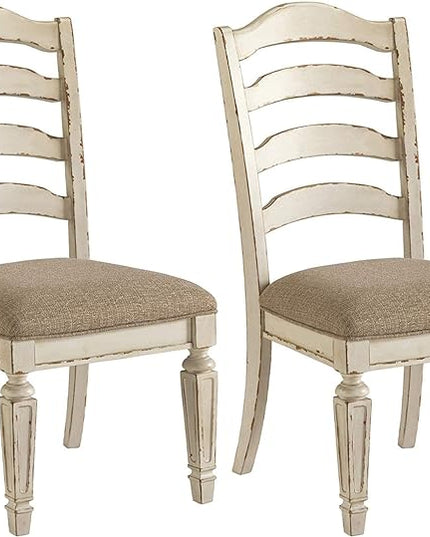 Signature Design by Ashley Realyn Dining Room Upholstered Chair 2 Count, Antique White - LeafyLoom