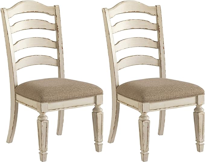 Signature Design by Ashley Realyn Dining Room Upholstered Chair 2 Count, Antique White - LeafyLoom