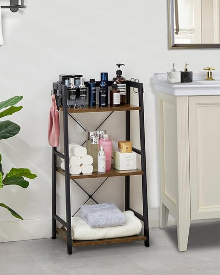 3-Tier Bathroom Ladder Shelf, Standing Tower Shelf Bookcase Freestanding Tower for Living Room Home and Office - LeafyLoom
