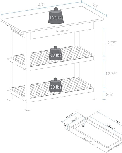 Casual Home Solid Hardwood Top, Natural/White, 40" W (373-91) Kitchen Island, Natural&White - LeafyLoom