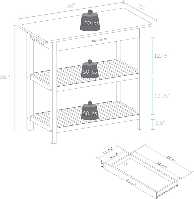 Casual Home Solid Hardwood Top, Natural/White, 40" W (373-91) Kitchen Island, Natural&White - LeafyLoom