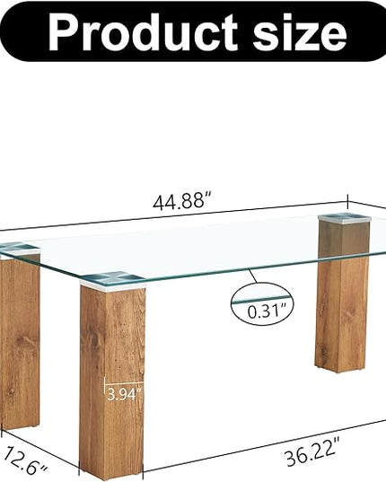 44" Modern Wood and Glass Top Coffee Table Rectangle Tea Table with Wood Leg for Living Room - LeafyLoom